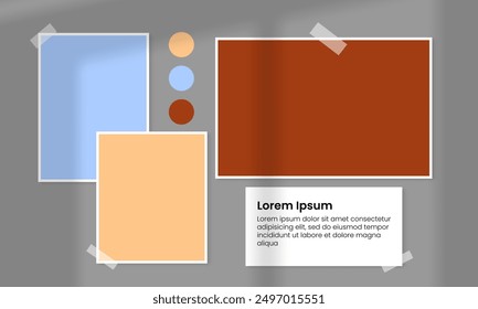 Mood board template design. Blank photo frame collage. Vector illustration