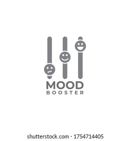 Mood Booster logo design template. Emoticon in equalizer logo concept. Isolated on white background. Gray color theme