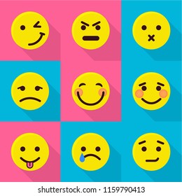 Mood change icons set. Flat set of 9 mood change vector icons for web isolated on white background