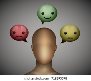 mood concept, faceless man think about face expression,  choose the mood, hide the emotions, vector