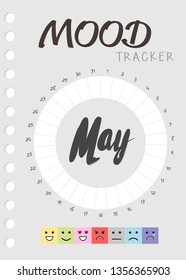 Mood diary for a month. mood tracker calendar. keeping track of emotional state