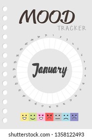 Mood diary for a month. mood tracker calendar. keeping track of emotional state