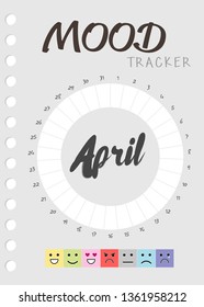 Mood diary for a month. mood tracker calendar. keeping track of emotional state