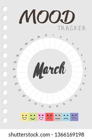 Mood diary for a month. mood tracker calendar. keeping track of emotional state