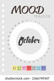 Mood diary for a month. mood tracker calendar. keeping track of emotional state