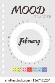 Mood diary for a month. mood tracker calendar. keeping track of emotional state