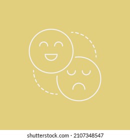 Mood disorder line icon concept. Happy and sad faces outline stroke element. Psychologist counseling. Anxiety, psychotherapy, depression. Editable stroke vector illustration