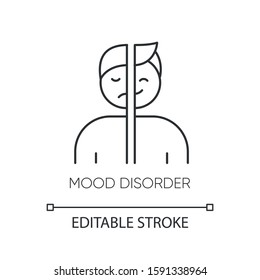 Mood disorder linear icon. Manic, depressive episodes. Dysthymia, cyclothymia. Emotional swing. Mental health. Thin line illustration. Contour symbol. Vector isolated outline drawing. Editable stroke