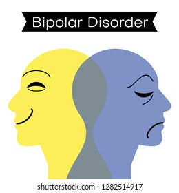 Mood disorder. Split personality. Bipolar disorder mind mental. Dual personality concept. Vector illustration.