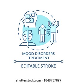 Mood disorders treatment concept icon. Bipolar disorder diagnostics idea thin line illustration. Depression. Mood stabilizing medicines. Vector isolated outline RGB color drawing. Editable stroke