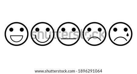 Mood grade with emoji face outline set. Line art with contour expression from positive to negative. Basic circle satisfaction meter. Vector illustration isolated on white background.