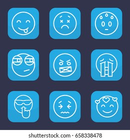 Mood icon. set of 9 outline mood icons such as upset emot, sweating emot, crying emoji