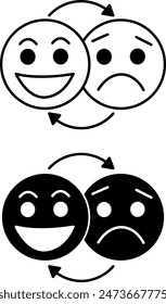 Mood Icons. Black and White Vector Icons of Positive and Negative Emotions. Happy and Sad Face