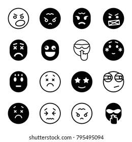 Mood icons. set of 16 editable filled and outline mood icons such as upset emot, shy emoji, angry emot