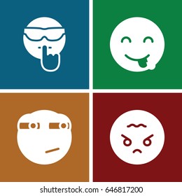 Mood icons set. set of 4 mood filled icons such as emot showing tongue, cool emot, rolling eyes emoji