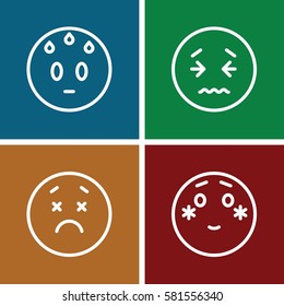 mood icons set. Set of 4 mood outline icons such as upset emot, sweating emot