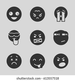 Mood icons set. set of 9 mood filled icons such as crazy emot, upset emot, crying emoji, rolling eyes emoji