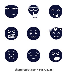 Mood icons set. set of 9 mood filled icons such as upset emot, emot showing tongue