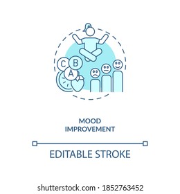Mood improvement concept icon. Probiotics health benefits idea thin line illustration. Increased relaxation. Body immune system. Vector isolated outline RGB color drawing. Editable stroke