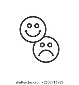 Mood, in line design. Mood, emotion, feeling, vibe, happiness, sadness, expression on white background vector. Mood editable stroke icon