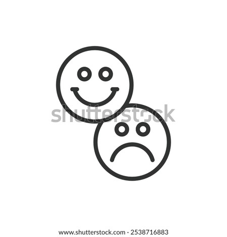 Mood, in line design. Mood, emotion, feeling, vibe, happiness, sadness, expression on white background vector. Mood editable stroke icon