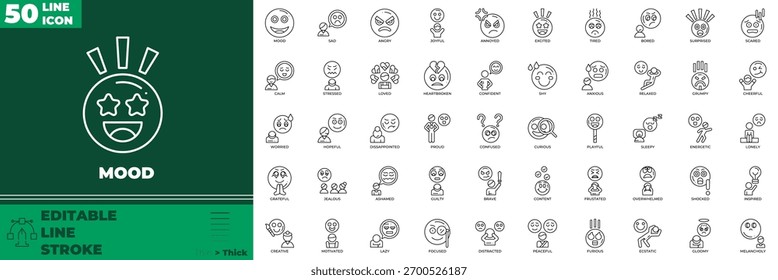 Conjunto de iconos editables de línea de sentimiento.