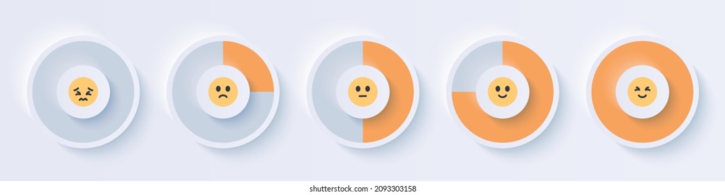 Mood Meter. Loading Joy Indicator. Percentage Circle. Gauge Concept With Emoji, Yellow Smiles. Animation. UI, User Interface. Minimalistic 3d Template. Realistic Modern Design. Vector Illustration.