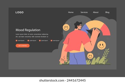 Mood regulation web banner or landing page dark or night mode. Emotion balance and resilience skill. EQ development. Deep understanding of emotions. Self-regulation. Flat vector illustration