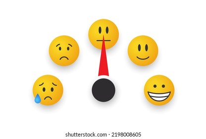 Mood scale. Satisfaction indicator. Rating smiles. Performance measurement. Vector illustration
