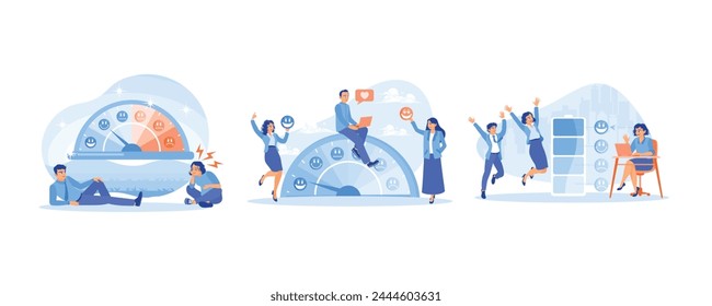 Mood scale, stress rate. Measuring customer satisfaction with emotion icons. A mentally healthy person with a good mood. Stress concept. Set flat vector illustration.