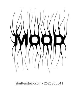 Mood- slogan tee print design with distorted typography and a modern gothic graffiti style. Grunge lettering word. Flat vector illustration for embroidery.