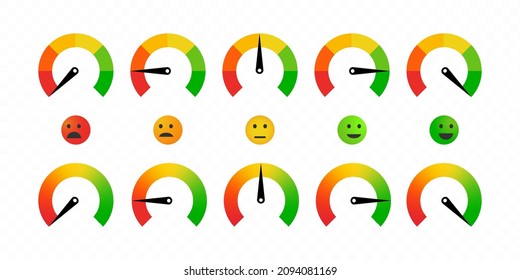 Mood Speedometer Icon Set. Pain Scale. Emotion Barometer. Vector Line Icon For Business And Advertising.