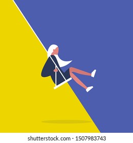 Mood swing. Balance and control. Mental health. Bipolar disorder. Young female character. Modern problems. Flat editable vector illustration, clip art