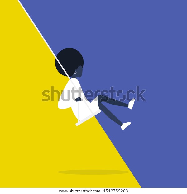 Mood swing. Balance and control.\
Mental health. Bipolar disorder. Young black female character.\
Modern problems. Flat editable vector illustration, clip\
art