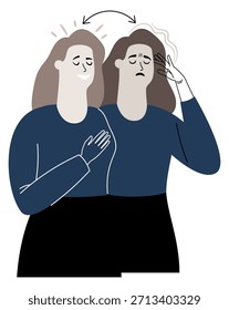 Dibujo de oscilación de sentimiento. Mujer de emoción negativa y positiva
