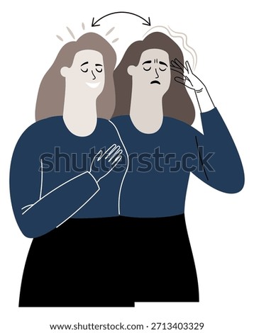 Mood swing drawing. Negative and positive emotion woman