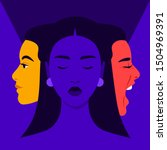 Mood swings. Bipolar disorder. Joy and aggression. Scream and smile. Female face in profile. Vector flat illustration