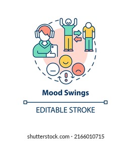 Mood swings concept icon. Teenage problem abstract idea thin line illustration. Hormonal shifts. Bipolar disorder. Isolated outline drawing. Editable stroke. Arial, Myriad Pro-Bold fonts used