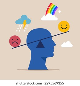 Mood swings. Emotional balance. Psychology disorder, stress, anxiety, crisis. Bipolar emotion. Flat vector illustration