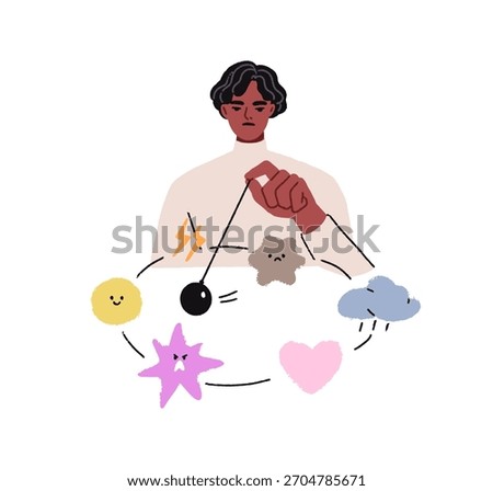 Mood swings, emotional intelligence concept. Feelings change, mental states and emotions control. Shift between positive and negative. Psychology, flat vector illustration isolated on white background