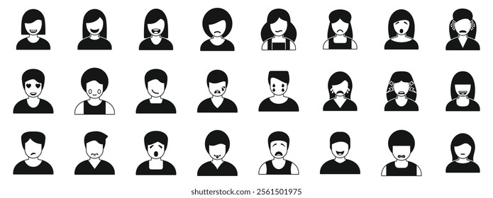 Mood swings icons set. Set of avatar icons showing different facial expressions and emotions, useful for social media or online communication