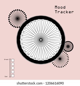 Mood Tracker for 30 days of a calendar month. Ideal blank template for bullet journals and calendar designs