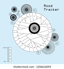 Mood Tracker for 31 days of a calendar month. Ideal blank template for bullet journals and calendar designs