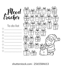 Mood tracker blank with hand drawn lettering and floral sketch. Bullet journal or monthly planer template. Printable organizer, diary, planner for important goals