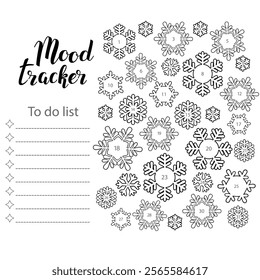 Mood tracker blank with hand drawn lettering and floral sketch. Bullet journal or monthly planer template. Printable organizer, diary, planner for important goals