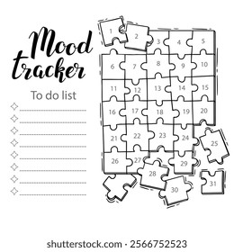 Mood tracker blank with hand drawn lettering and floral sketch. Bullet journal or monthly planer template. Printable organizer, diary, planner for important goals