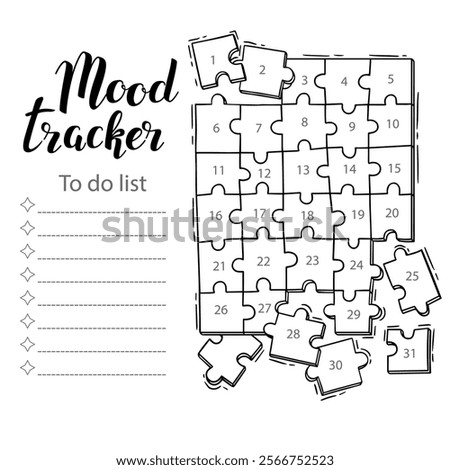 Mood tracker blank with hand drawn lettering and floral sketch. Bullet journal or monthly planer template. Printable organizer, diary, planner for important goals