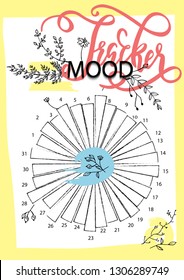 Mood tracker blank with hand drawning botany elements and lettering.  Bullet journal or monthly planer template.  Printable organizer, diary, planner for important goals