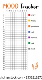 Mood tracker calendar. Year in pixels, Mood Planner, Feelings Tracker. Vector illustrations