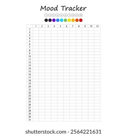 Mood tracker in pixels. Calendar munthly, yearly, weekly, dayly organizer. Calendar for personal and work issues. Feelings Planner, habit tracker. Vector illustration.